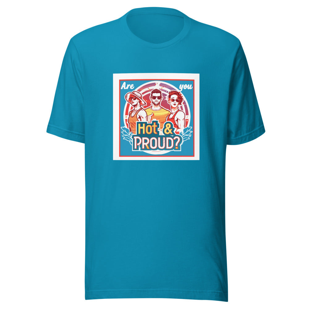 illustration of three queer summer friends in colorful tank tops Tee front view — Wandering With Pride