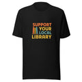 SUPPORT YOUR LOCAL LIBRARY typography Tee front view — Wandering With Pride