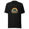 Rainbow arch with flowers and 'Equality Hurts No One' typography Tee front view — Wandering With Pride