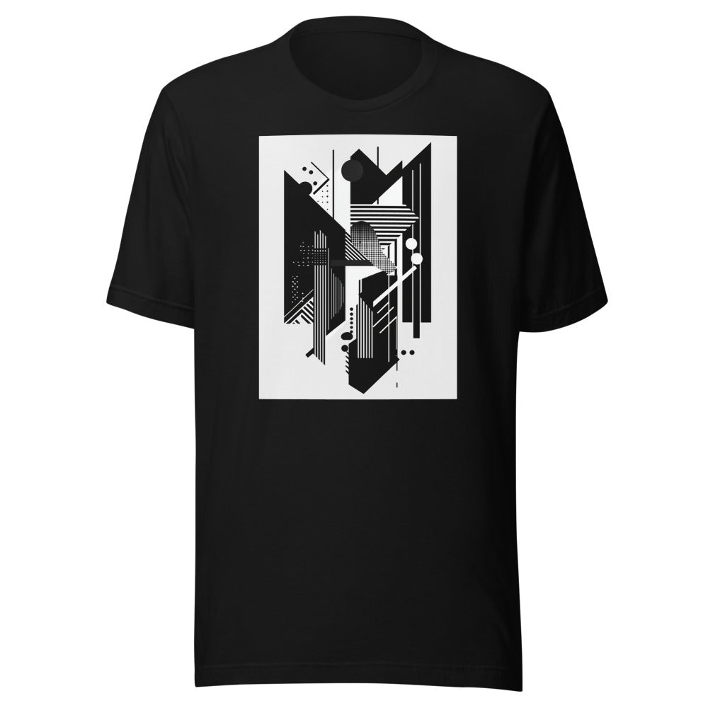 abstract black-and-white geometric illustration Tee front view — Wandering With Pride