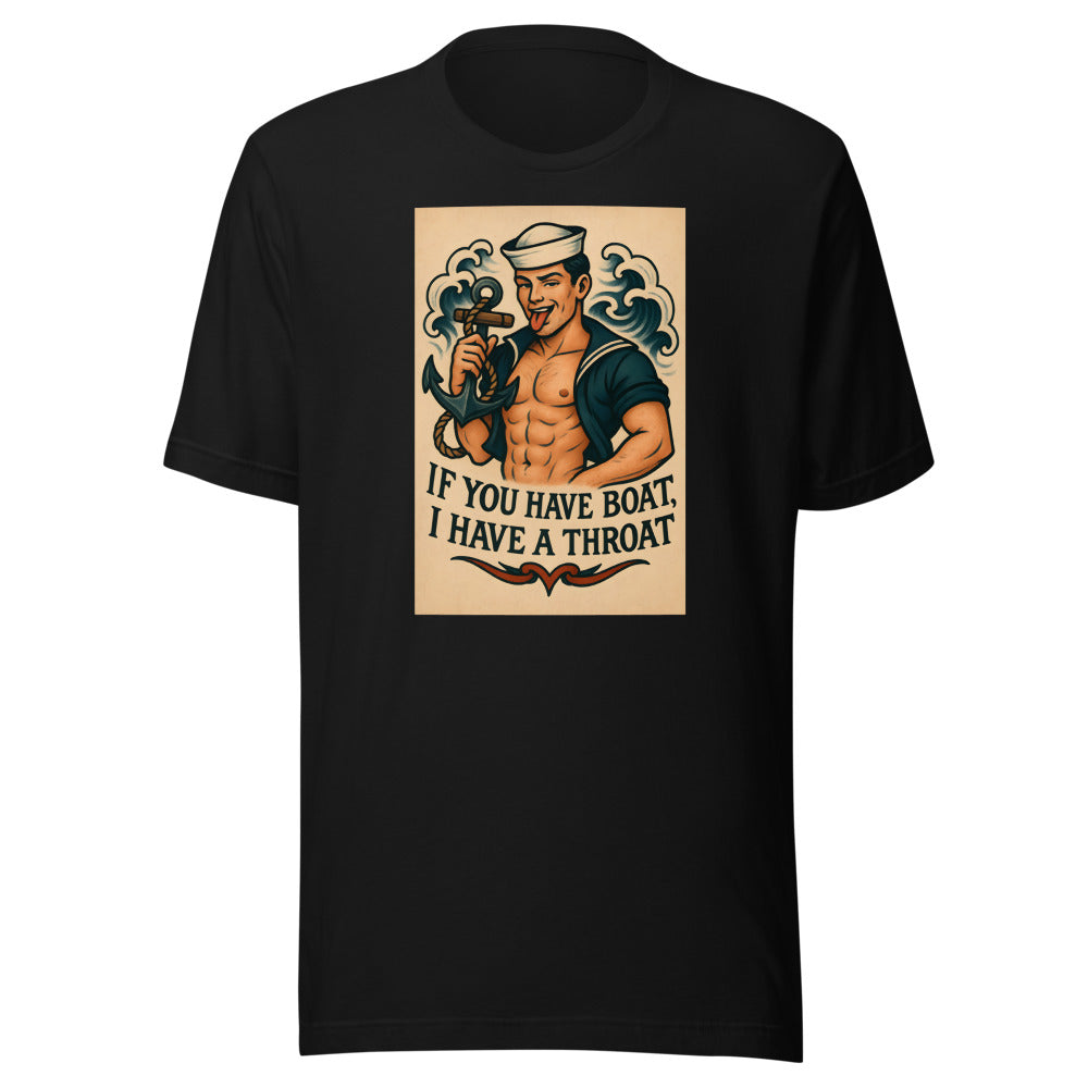 Cartoon sailor with exaggerated tongue and anchor Tee front view — Wandering With Pride