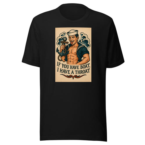 Cartoon sailor with exaggerated tongue and anchor Tee front view — Wandering With Pride