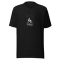 black-and-white illustration of a woman in a witch's hat surrounded by a cauldron Tee front view — Wandering With Pride