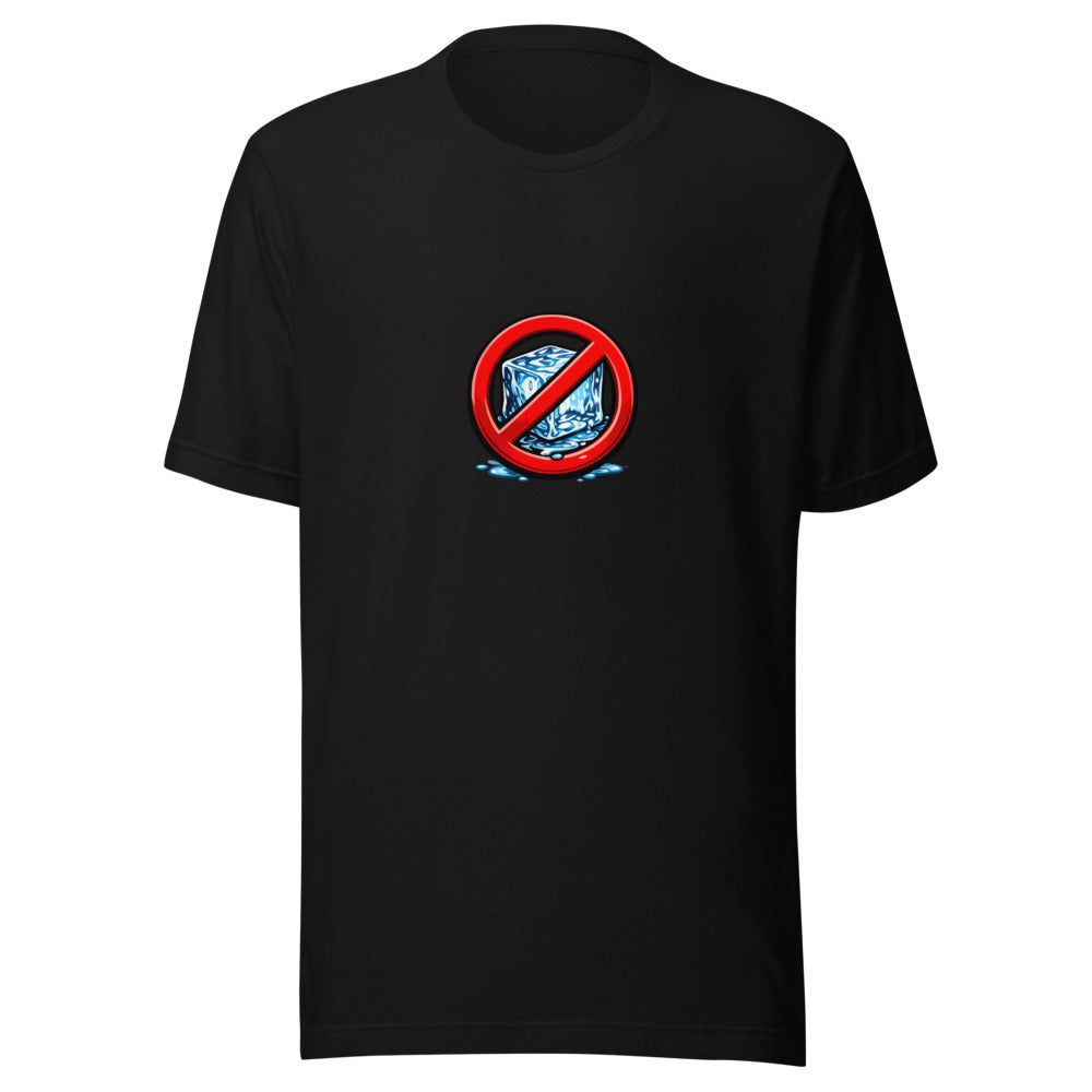 Red Circle with Ice Cube Symbol Tee front view — Wandering With Pride
