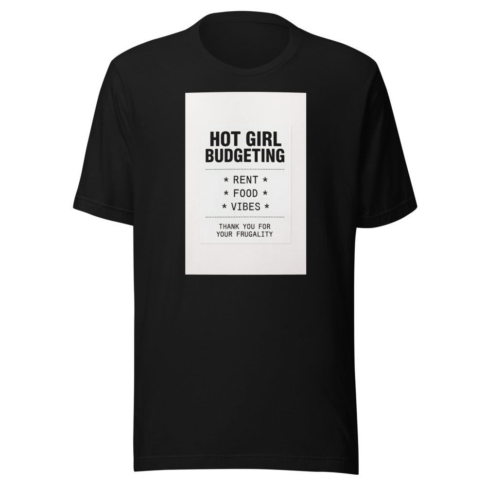 Hot Girl Budgeting typography Tee front view — Wandering With Pride