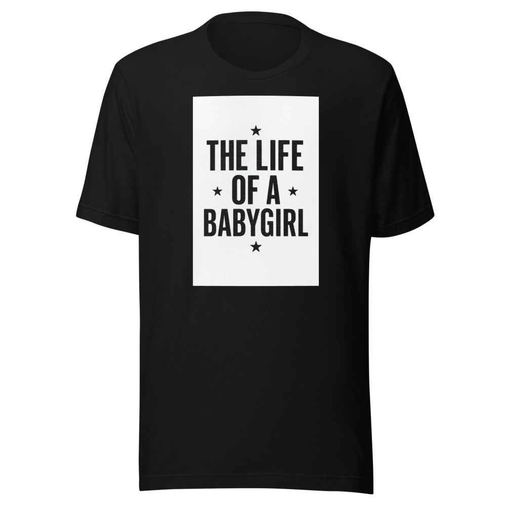 THE LIFE OF A BABYGIRL typography Tee front view — Wandering With Pride