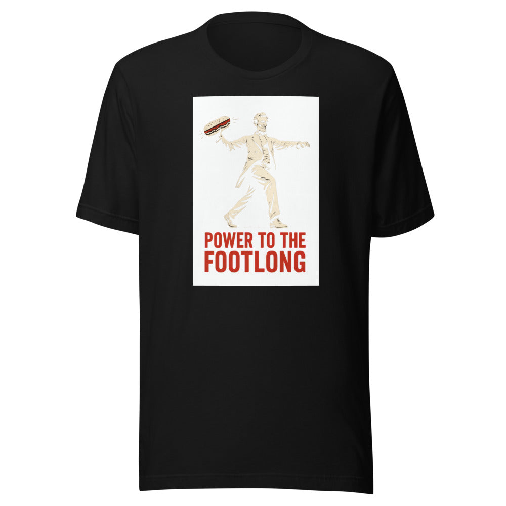 Man in suit and tie holding a sandwich leg, stylized illustration Tee front view — Wandering With Pride