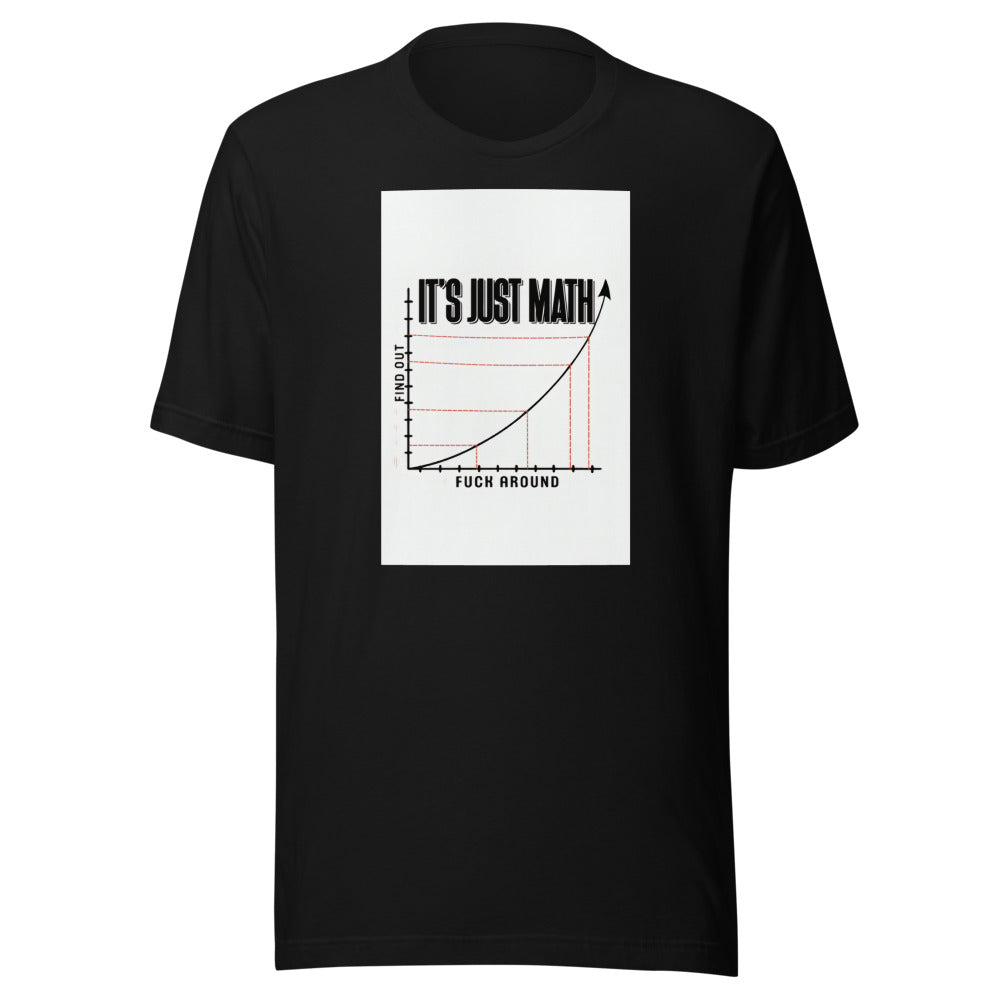 It's Just Math illustration with eye replaced by math symbol Tee front view — Wandering With Pride