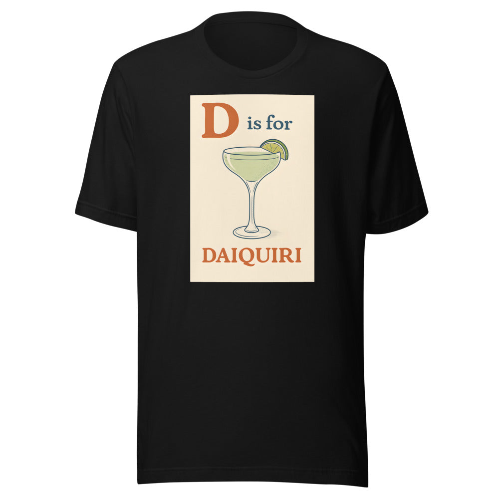D is for Daiquiri typographic illustration Tee front view — Wandering With Pride