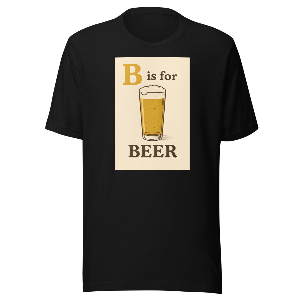 Beer glass with 'B' and 'BEER' cursive typography Tee front view — Wandering With Pride