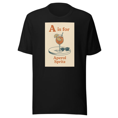 A is for Aperol Spritz typography Tee front view — Wandering With Pride