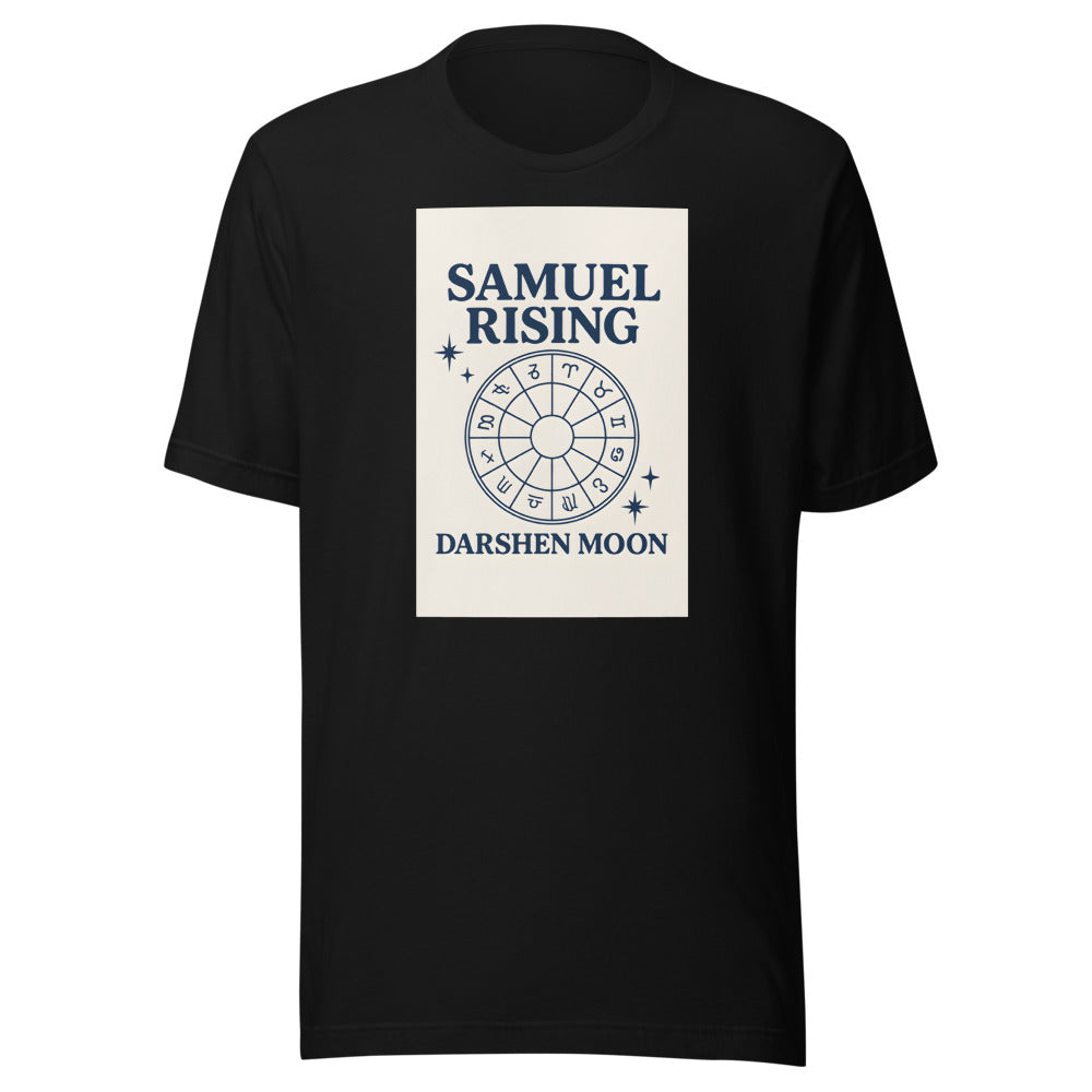 Stylized Moon phases and celestial symbols illustration Tee front view — Wandering With Pride