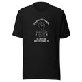 A Woman's Place Is In The Resistance typography with raised fist and dot circle Tee front view — Wandering With Pride