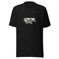 Black bear illustration with circular sunburst chest design Tee front view — Wandering With Pride