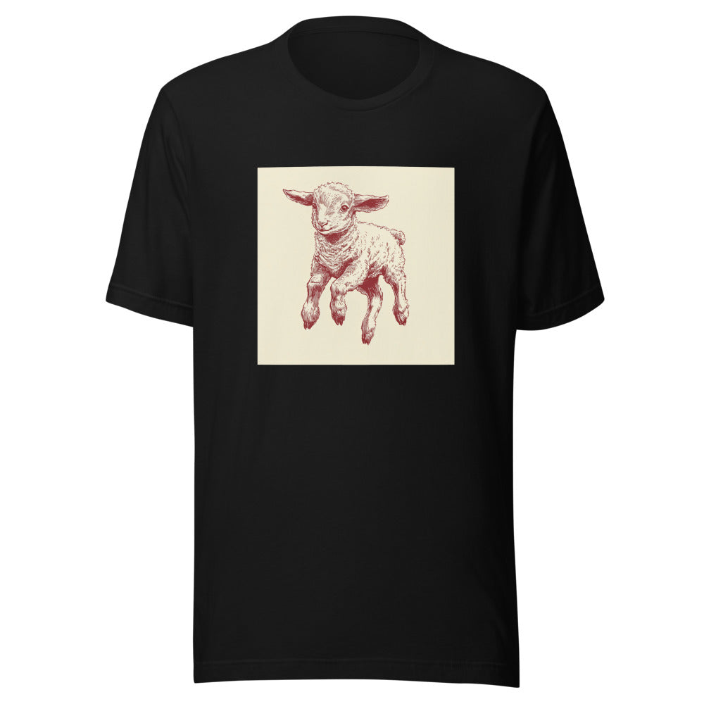 playful lamb illustration Tee front view — Wandering With Pride