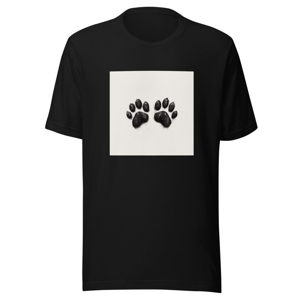 Hand-drawn dog paw print in monochrome sketch style Tee front view — Wandering With Pride