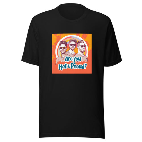 cartoon-style portrait of two men with sunglasses, bold graphic style Tee front view — Wandering With Pride