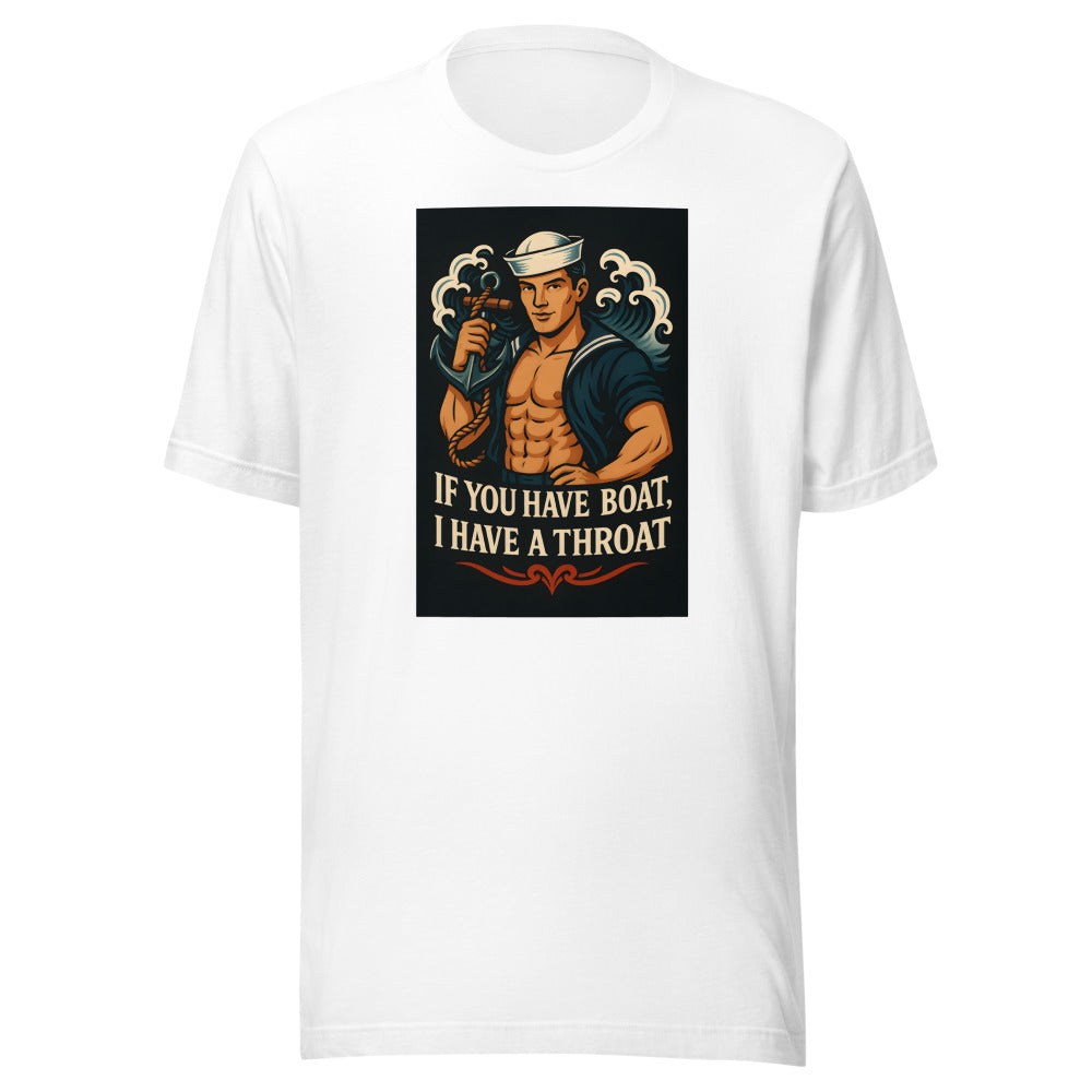 Illustration of a cartoon sailor with a large beard, top hat, and curved sword Tee front view — Wandering With Pride
