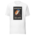 sashimi roll riding a bicycle illustration Tee front view — Wandering With Pride