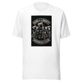 Three retro-styled men on motorcycles holding sandwiches, surrounded by 'SUBS OF LIBERTY' and 'SANDWICH CLUB' text Tee front view — Wandering With Pride