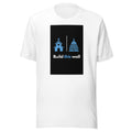 Satirical illustration of White House and Capitol Building with 'Build this wall' text Tee front view — Wandering With Pride