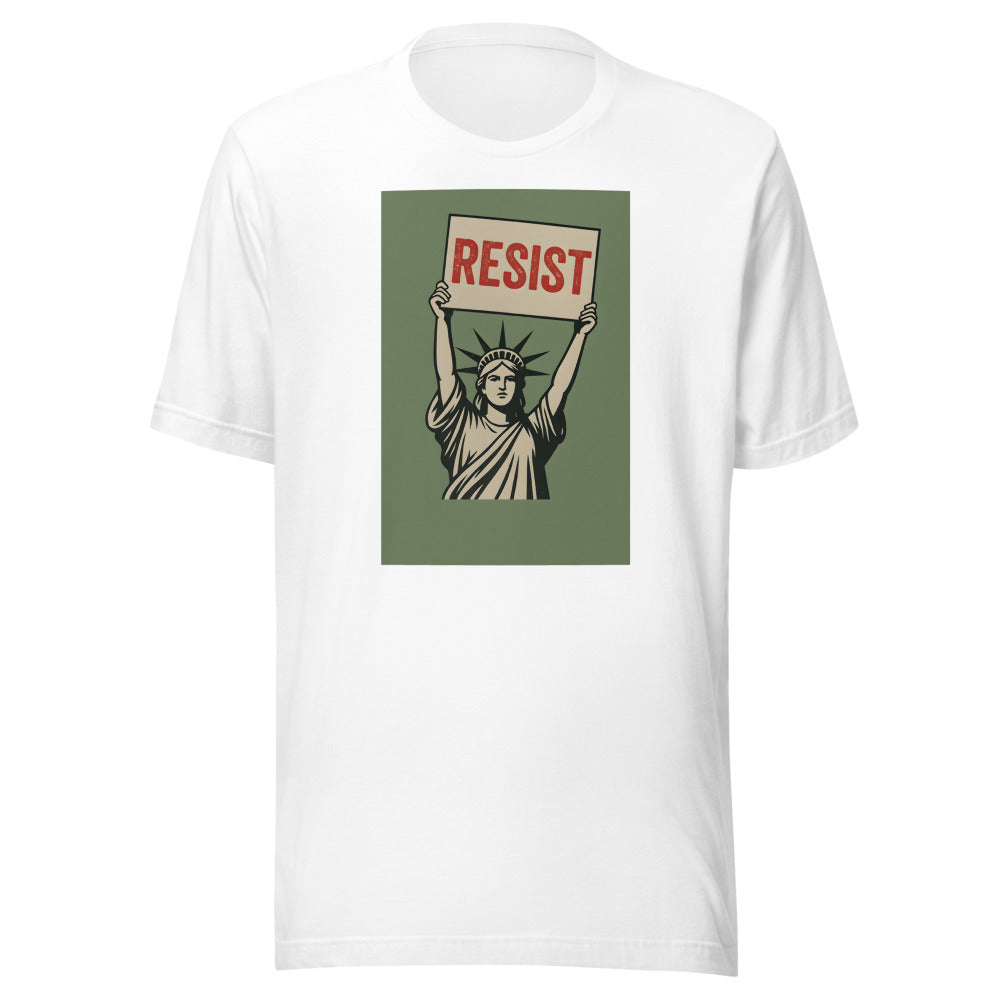Statue of Liberty holding a 'RESIST' sign Tee front view — Wandering With Pride