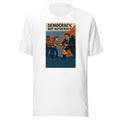 Democracy, Not Autocracy typography Tee front view — Wandering With Pride