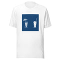 stylized tropical drink illustration with two glasses (one with umbrella, one with citrus slice) Tee front view — Wandering With Pride