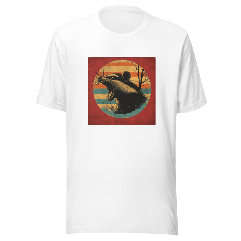 vintage-style retro-futuristic rat illustration Tee front view — Wandering With Pride