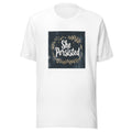 She Persisted typography with floral wreath Tee front view — Wandering With Pride