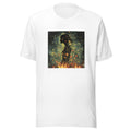 woman's profile surrounded by flames and sparks Tee front view — Wandering With Pride
