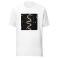 coiled snake pattern with surrounding outstretched snakes Tee front view — Wandering With Pride