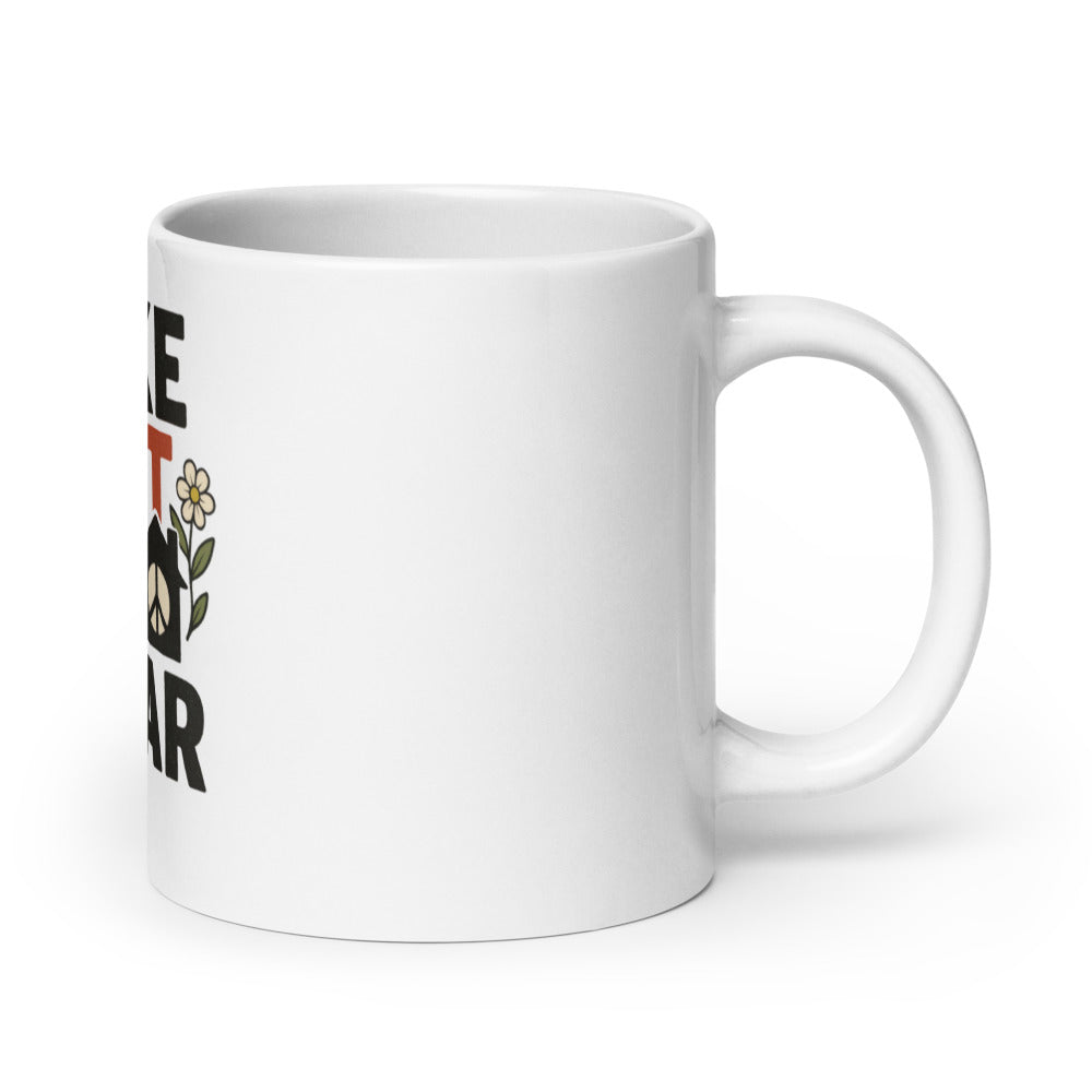 Typography with peace sign and flower 11oz Mug front view — Wandering With Pride