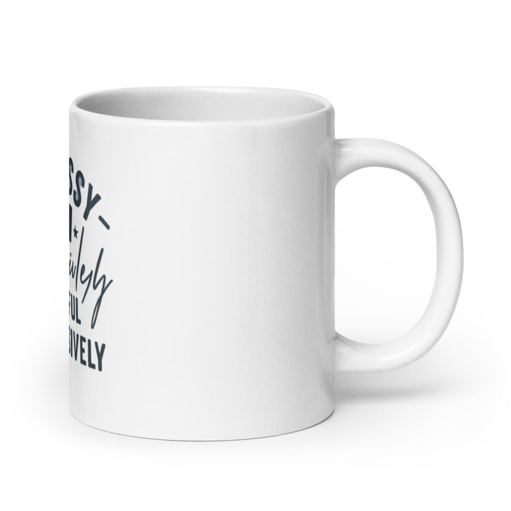 cat wearing a floral hippie hat, seated peacefully 11oz Mug front view — Wandering With Pride