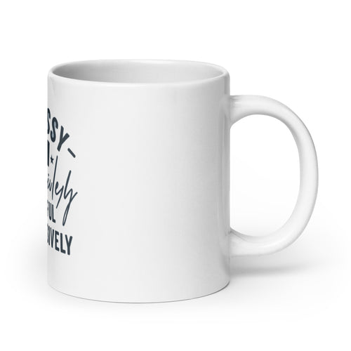 cat wearing a floral hippie hat, seated peacefully 11oz Mug front view — Wandering With Pride