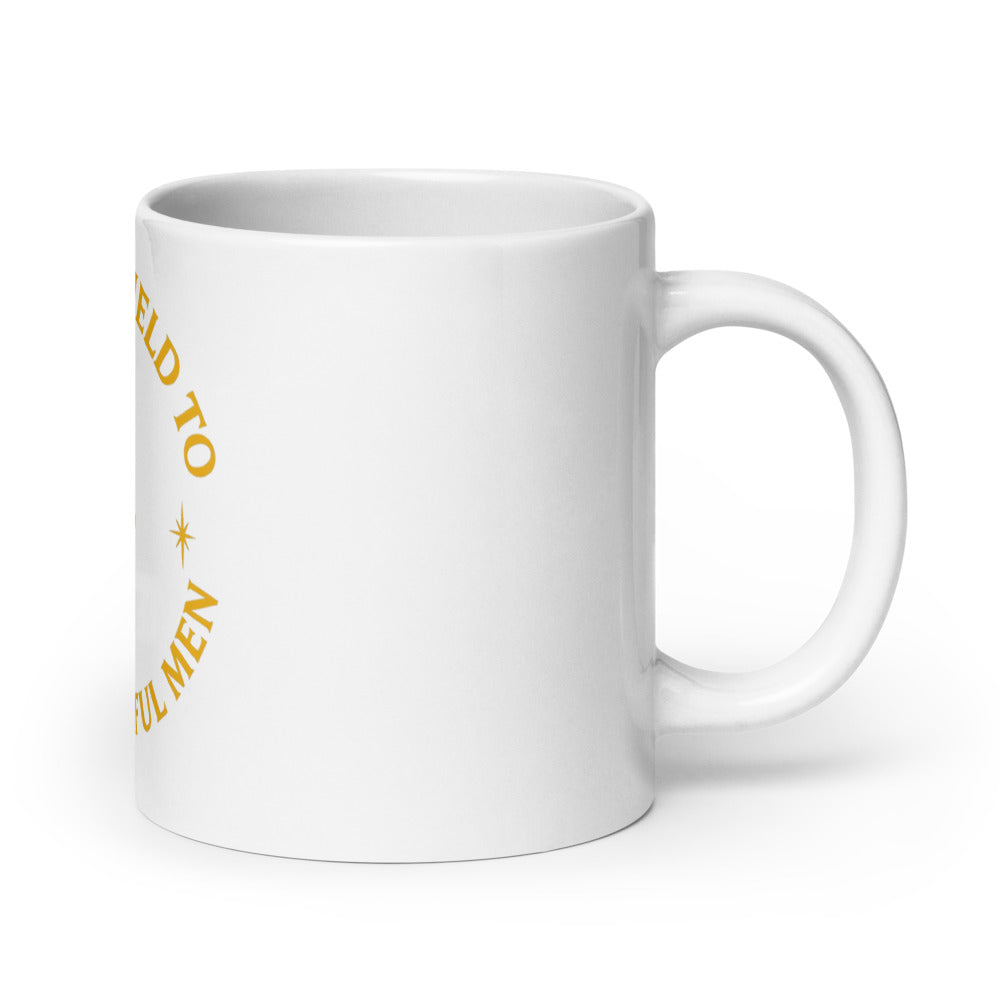 Sword with flowers and text 'I WILL NOT YIELD TO DISRESPECTFUL MEN' 11oz Mug front view — Wandering With Pride